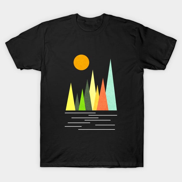 Minimalist Abstract Nature Art #31 Linear and Colorful Mountains T-Shirt by Insightly Designs